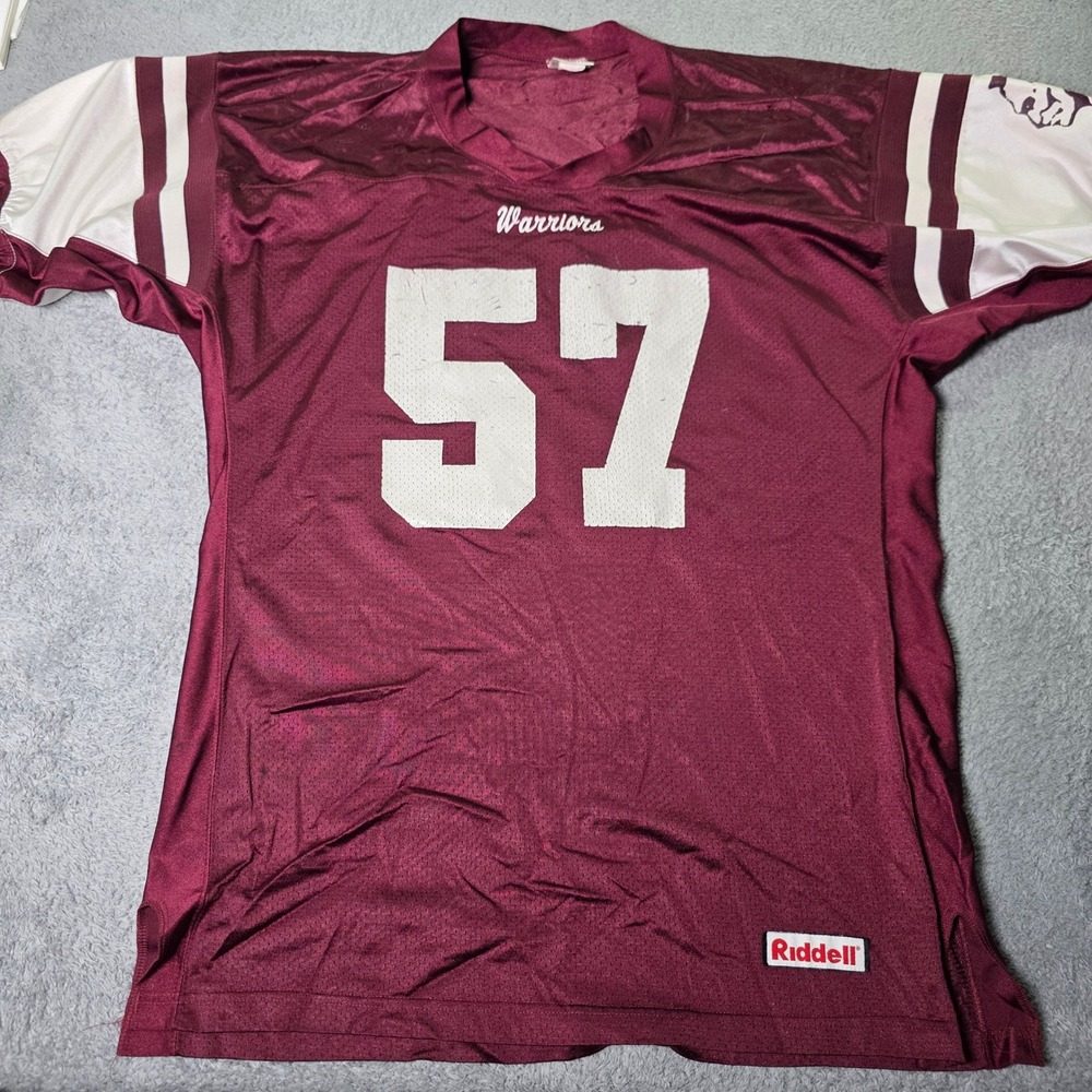 Riddell Mens XL Warriors 57 Football Jersey Maroon Mesh V-Neck Striped Sleeve